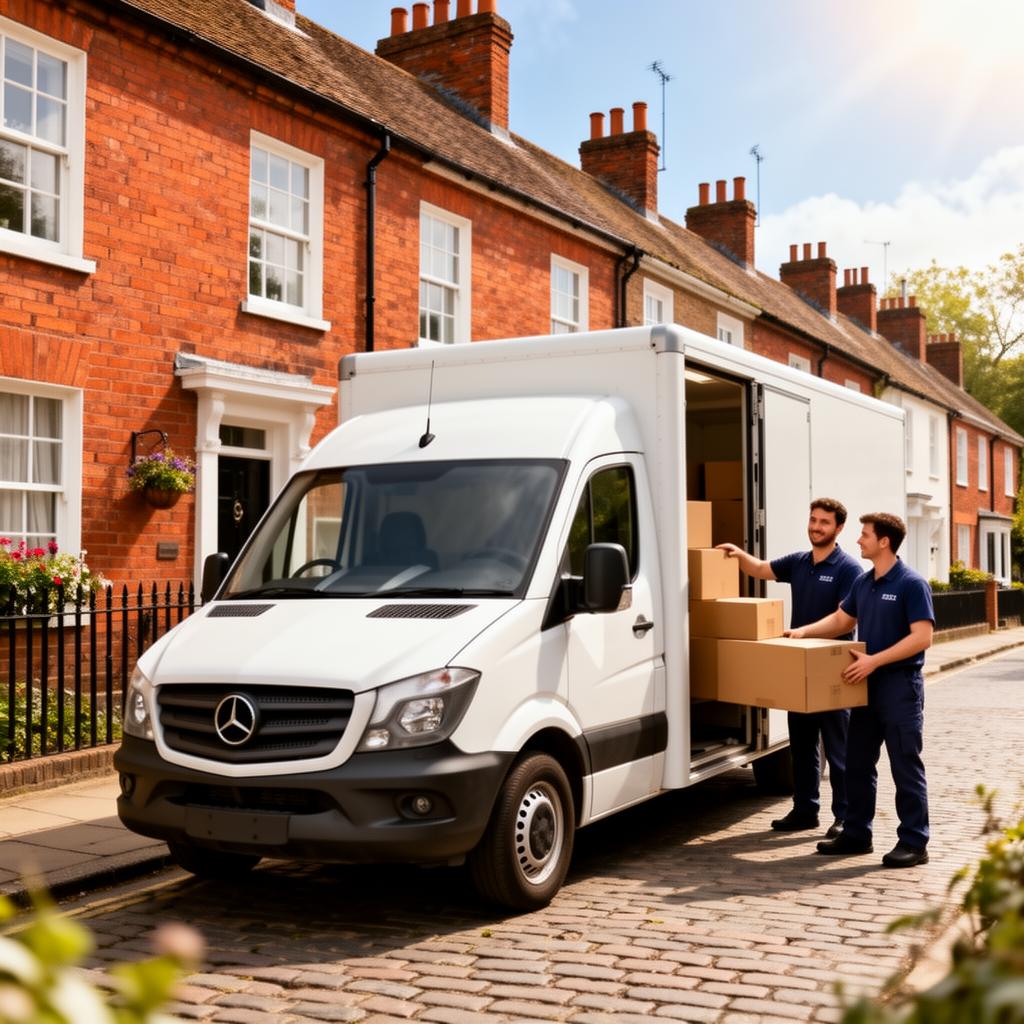 Man and van service loading boxes on a residential street in St Albans