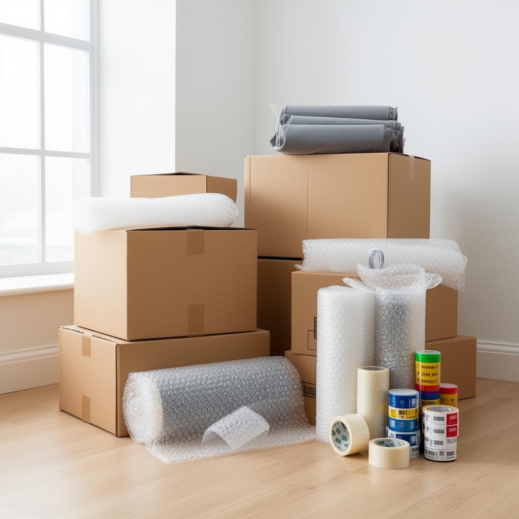 Packing supplies and moving boxes ready for a house move in Hatfield